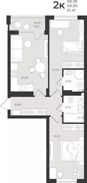 2-к кв. Калининградская область, Светлогорск  (59.93 м)