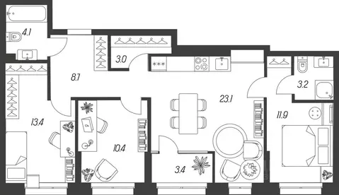 3-к кв. Тульская область, Тула ул. Михеева, 9А (81.2 м)