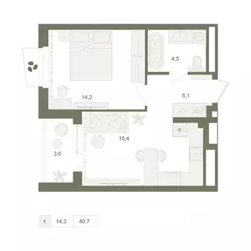 1-к кв. Башкортостан, Уфа Родина Парк жилой комплекс (40.7 м)