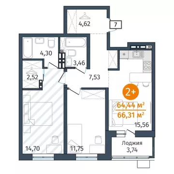 2-к кв. Тюменская область, Тюменский муниципальный округ, д. Дударева ...