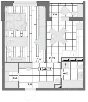 1-к кв. Орловская область, Орел Мясокомбинат мкр,  (44.44 м)