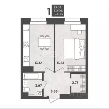 1-к кв. Пермский край, Пермь ул. Космонавта Леонова, 41к2 (39.06 м)