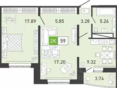 2-к кв. Тюменская область, Тюмень ул. Павла Шарова, 23 (58.9 м)
