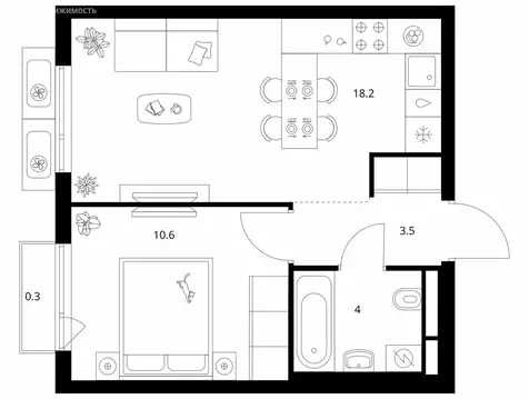 1-комнатная квартира: Мытищи, ЖК Ярославский Квартал (36.6 м)