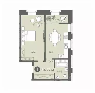 1-к кв. Чувашия, Чебоксары ул. Карла Маркса, 50к1 (54.27 м)