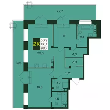 2-к кв. Чувашия, Чебоксары просп. Чебоксарский (98.7 м)