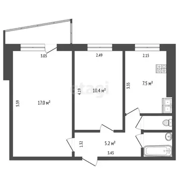 2-комнатная квартира: Раменское, Фабричная улица, 20 (43.2 м)