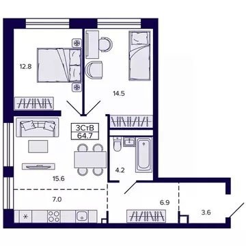 3-к кв. Хабаровский край, Хабаровск ул. Карла Маркса (64.68 м)