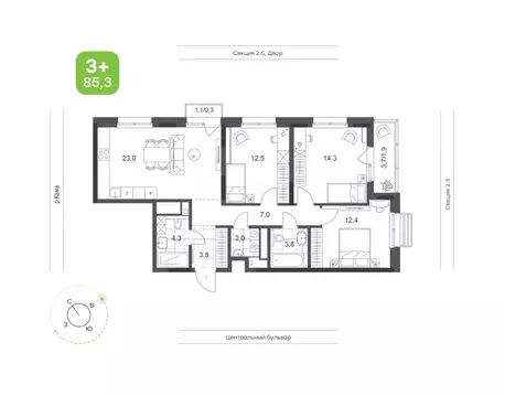 3-к кв. Татарстан, Набережные Челны Премьер-квартал жилой комплекс ...