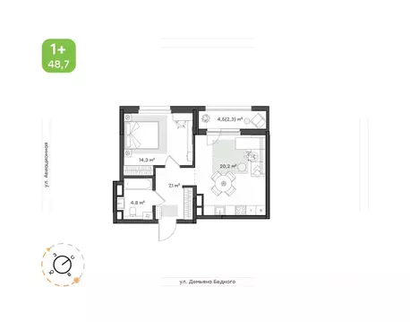 1-к кв. Хабаровский край, Хабаровск ул. Демьяна Бедного, 10А (48.7 м)