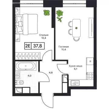 1-комнатная квартира: Пушкино, ЖК Пушкино Град (37.7 м)