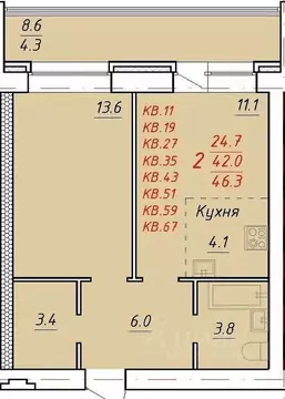 2-к кв. Алтайский край, Новоалтайск Индустриальная ул., 18 (46.3 м)