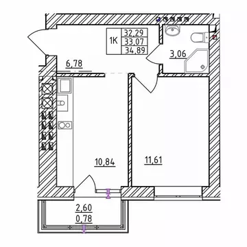 1-к кв. Калининградская область, Зеленоградск  (34.89 м)