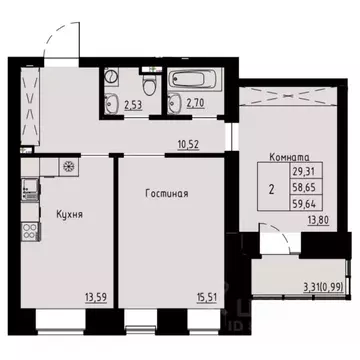 2-к кв. Красноярский край, Красноярск ул. Елены Стасовой, 82 (60.5 м)