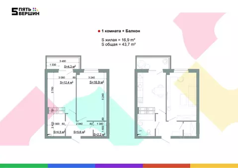 1-к кв. Волгоградская область, Волгоград ул. Пархоменко, 24 (43.7 м)