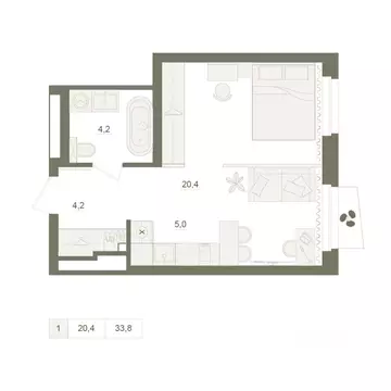 1-к кв. Башкортостан, Уфа Родина Парк жилой комплекс (33.8 м)