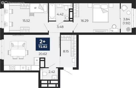 2-комнатная квартира: Тюмень, Камчатская улица, 109к1 (74.74 м)