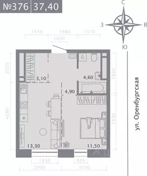 1-к кв. Татарстан, Казань ул. Шишкина (37.4 м)