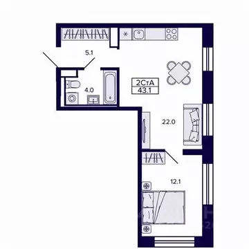 2-к кв. Хабаровский край, Хабаровск ул. Карла Маркса, 96/1 (43.16 м)