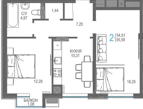 2-к кв. Крым, Симферопольский район, Гвардейское пгт, Республика жилой ...