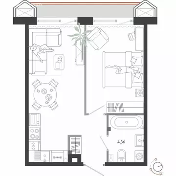 1-комнатная квартира: Владивосток, полуостров Назимова (42.61 м)