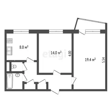 2-комнатная квартира: Вологда, улица Гагарина, 56 (53 м)