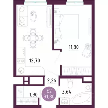 1-к кв. Тульская область, Тула ул. Купцов Гречихиных (31.8 м)