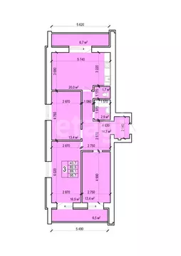 3-комнатная квартира: Энгельс, Новобазарная улица, 1 (95.7 м)