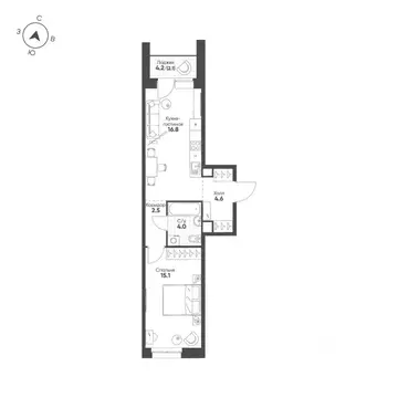 1-к кв. Свердловская область, Екатеринбург Солнечный жилрайон,  (45.1 ...