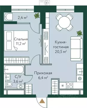 1-к кв. Волгоградская область, Волгоград Новосибирская ул., 74с1 (44.1 ...