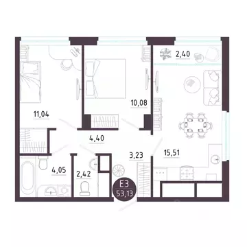 2-к кв. Рязанская область, Рязань Московское ш. (53.13 м)