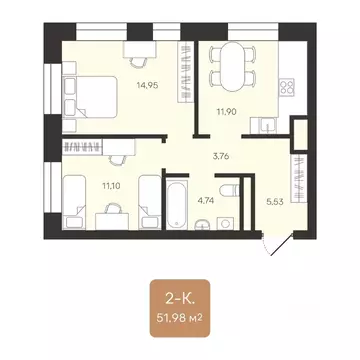 2-к кв. Ямало-Ненецкий АО, Новый Уренгой Уютный мкр, 3/1 (51.98 м)