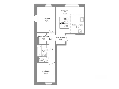 2-к кв. Челябинская область, Челябинск Нефтебазовая ул., 1-13 (51.35 ...