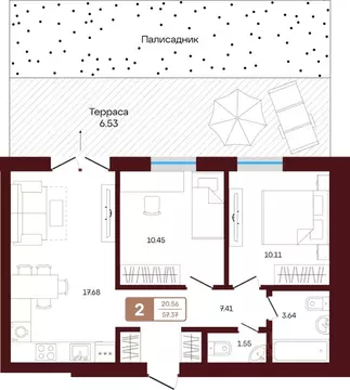 2-к кв. Башкортостан, Иглинский район, с. Акбердино  (57.37 м)