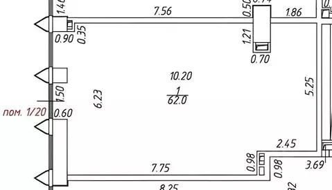 Торговая площадь в Москва Бумажный проезд, 19С3 (62 м)