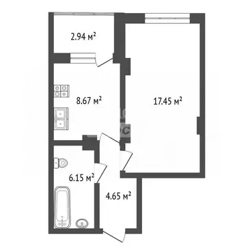 1-комнатная квартира: Курск, 2-я Агрегатная улица, 57 (39.86 м)