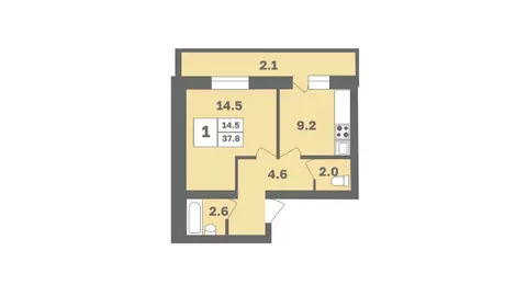 1-к кв. Башкортостан, Уфа Дагестанская ул., лит12 (37.8 м)