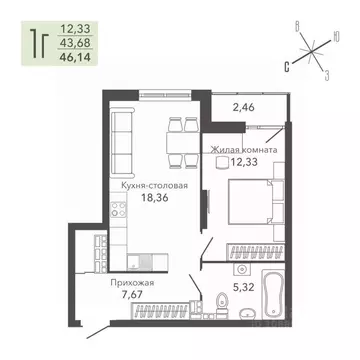 1-к кв. Свердловская область, Верхняя Пышма Шишкин Арт жилой комплекс ...