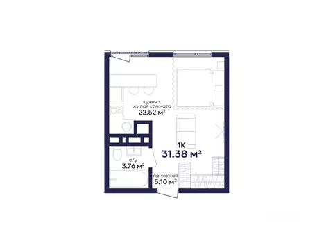 1-к кв. Дагестан, Дербент Камеллия жилой комплекс (31.38 м)