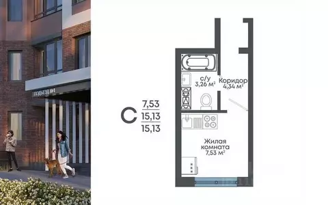 Студия Воронежская область, Воронеж 8 Элемент жилой комплекс (15.13 м)