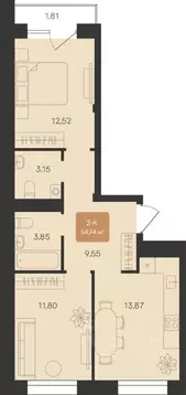 2-к кв. Ямало-Ненецкий АО, Новый Уренгой Уютный мкр,  (54.74 м)