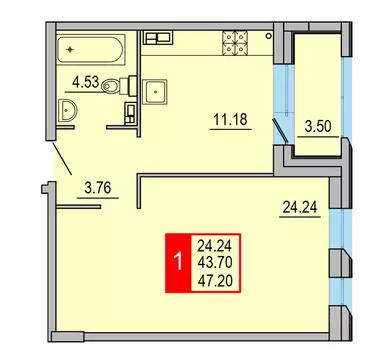 1-к кв. Тверская область, Тверь Петербургское ш. (47.2 м)