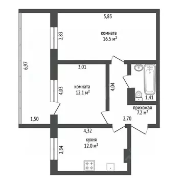 2-к кв. Амурская область, Благовещенск ул. Шевченко, 100 (50.1 м)