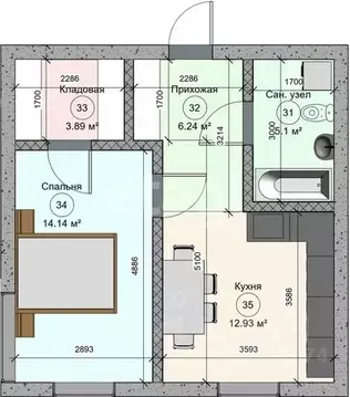 1-к кв. Северная Осетия, Владикавказ ул. Куйбышева, 134к3 (43.0 м)