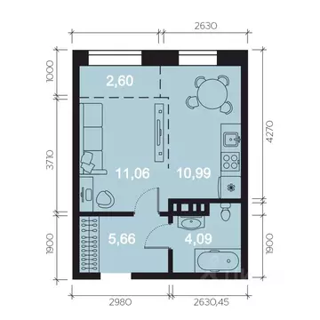 1-к кв. Иркутская область, Иркутск наб. Верхняя, 127 (35.16 м)