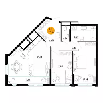 2-к кв. Рязанская область, Рязань ул. Земнухова (77.16 м)