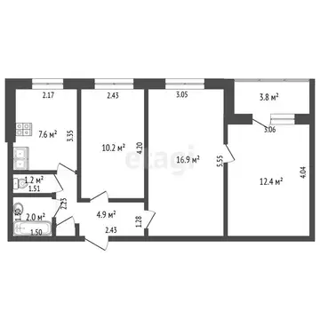 3-комнатная квартира: Самара, улица Челюскинцев, 10 (55 м)