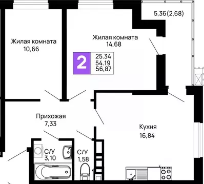 2-к кв. Адыгея, Майкоп Авиационный пер., 1 (56.87 м)