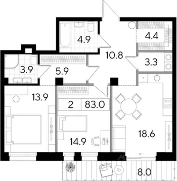 Свободной планировки кв. Пермский край, Пермь Пермская ул., 86 (83.01 ...