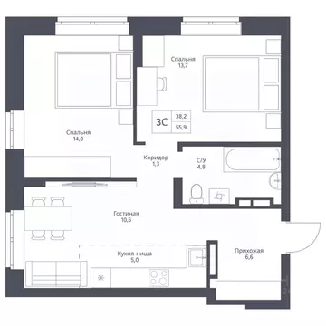 3-к кв. Новосибирская область, Новосибирский район, Барышевский ...